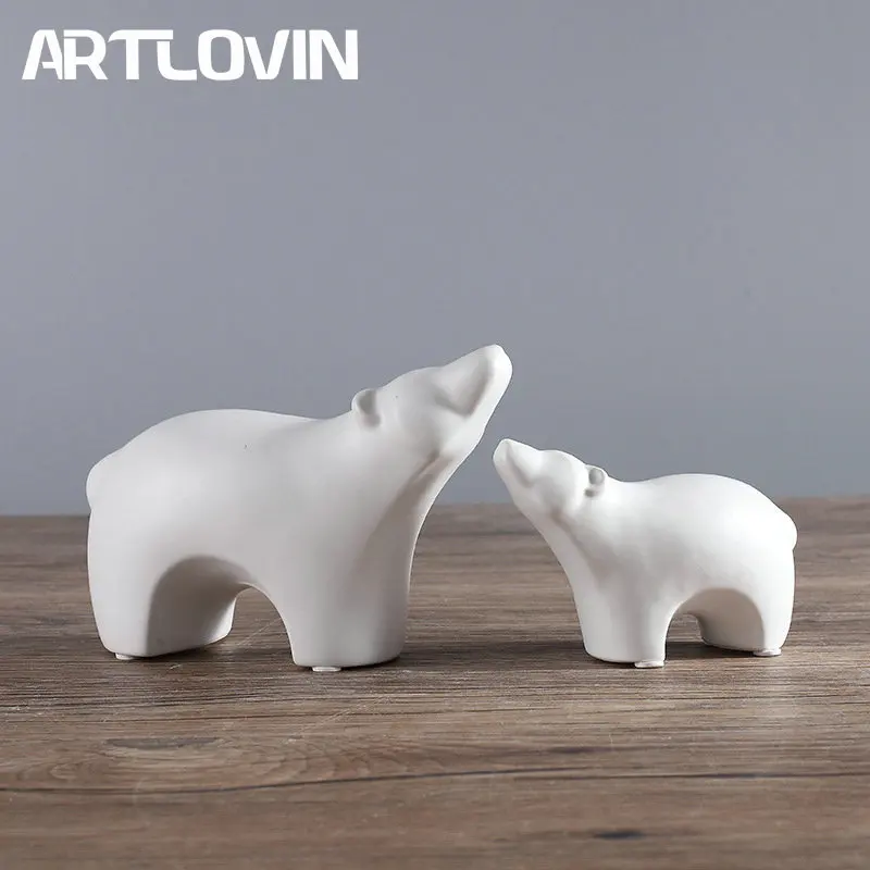 Matte Abstract Polar Bear Creative Bird Animal Black White Figurine Friendly Ceramic Home Decoration Ornaments Porcelain Crafts