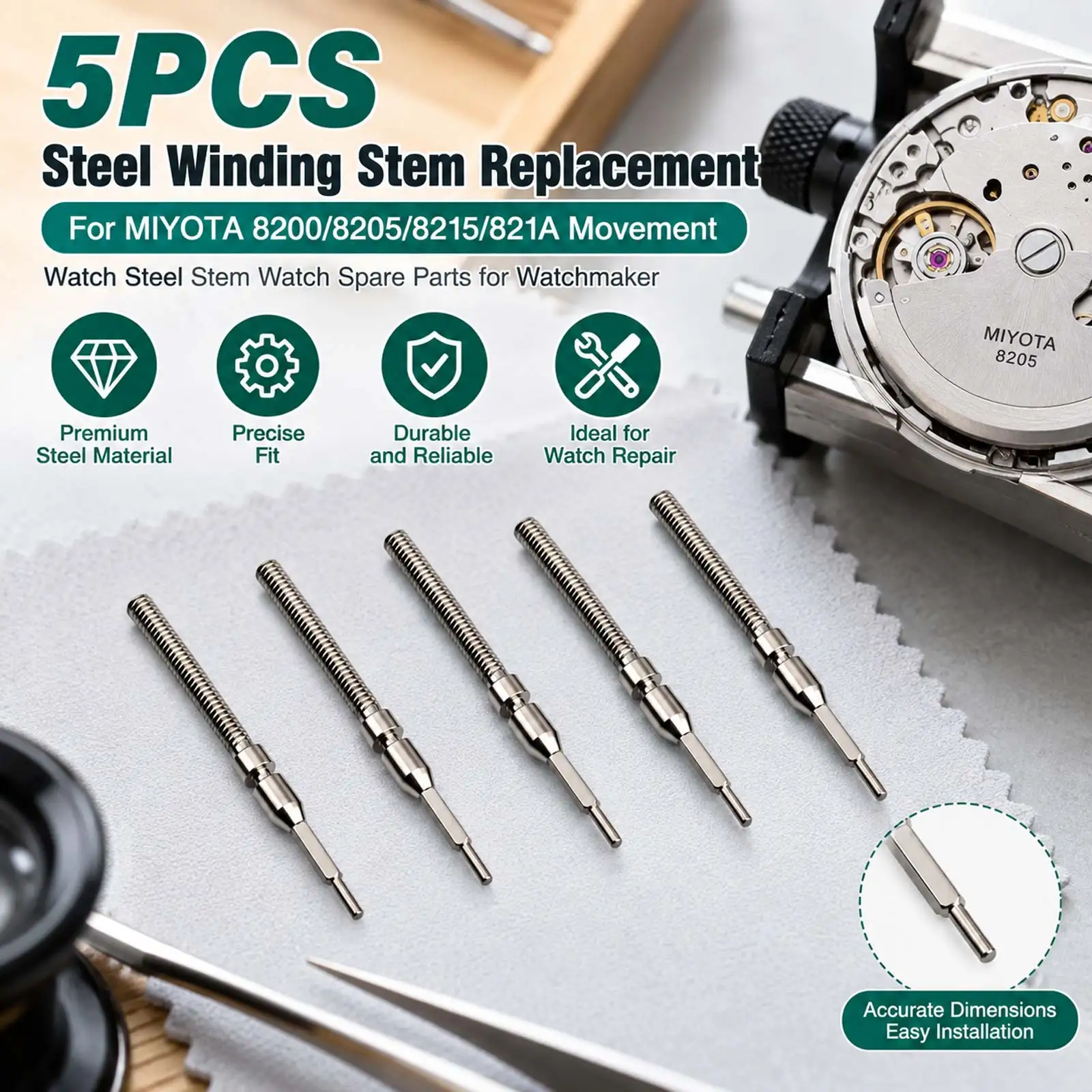 5Pcs Watch Stem Replacement Crown Kit For Miyota 8200 8205 8215 821A Watch Movement Accessories Repair Parts Steel Stem