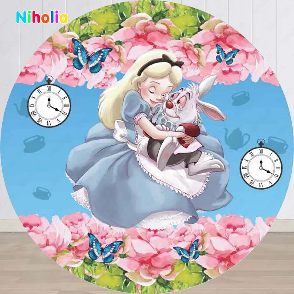 Alice in Wonderland Round Backdrop Cover Kids Birthday Decoration Party Photo Photography Background Baby Shower Studio Prop