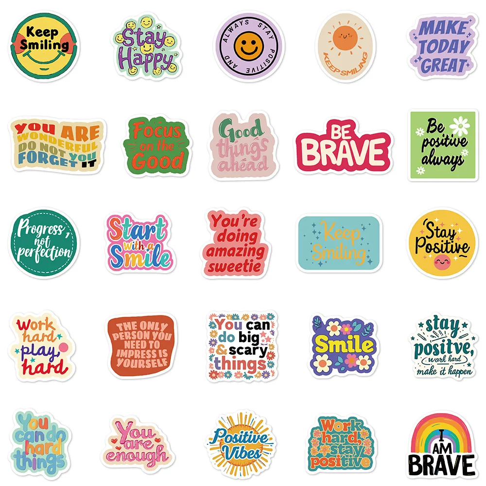 50PCS Positive Affirmation Stickers Kawaii Harajuku Skateboard Graffiti Decals Luggage Suitcase Bike Gift Phone Bike Stickers image 4