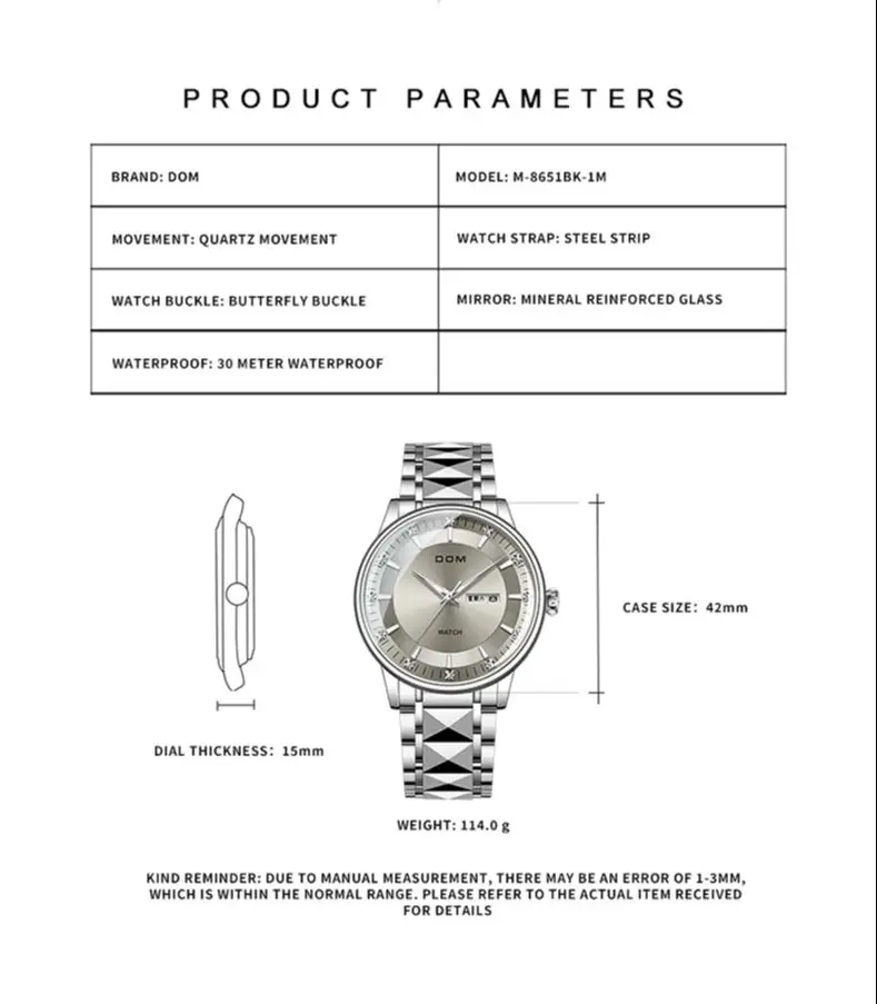 DOM New Hot Men's Watch Fashion Simple Watch Male Commerce Watch Steel Mesh Sports Wristwatches Quartz Simple Casual Watch 8835