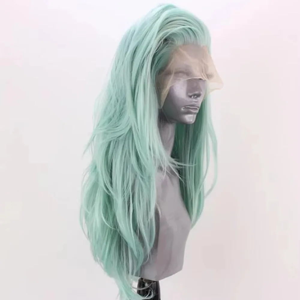 Dark Green Synthetic Hair 13x4 Lace Front Wigs for Women 26 Inch Long Straight Free Part 180% Density Glueless Half Hand Tied