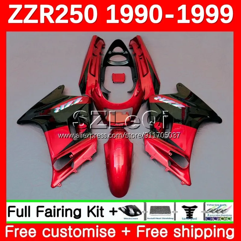 Body Kit For KAWASAKI NINJA ZZR 250 ZZR-250 90-99 91No.33 ZZR250 90 91 92 93 94 Light Red 99 1995 1996 1997 1998 1999 Fairing