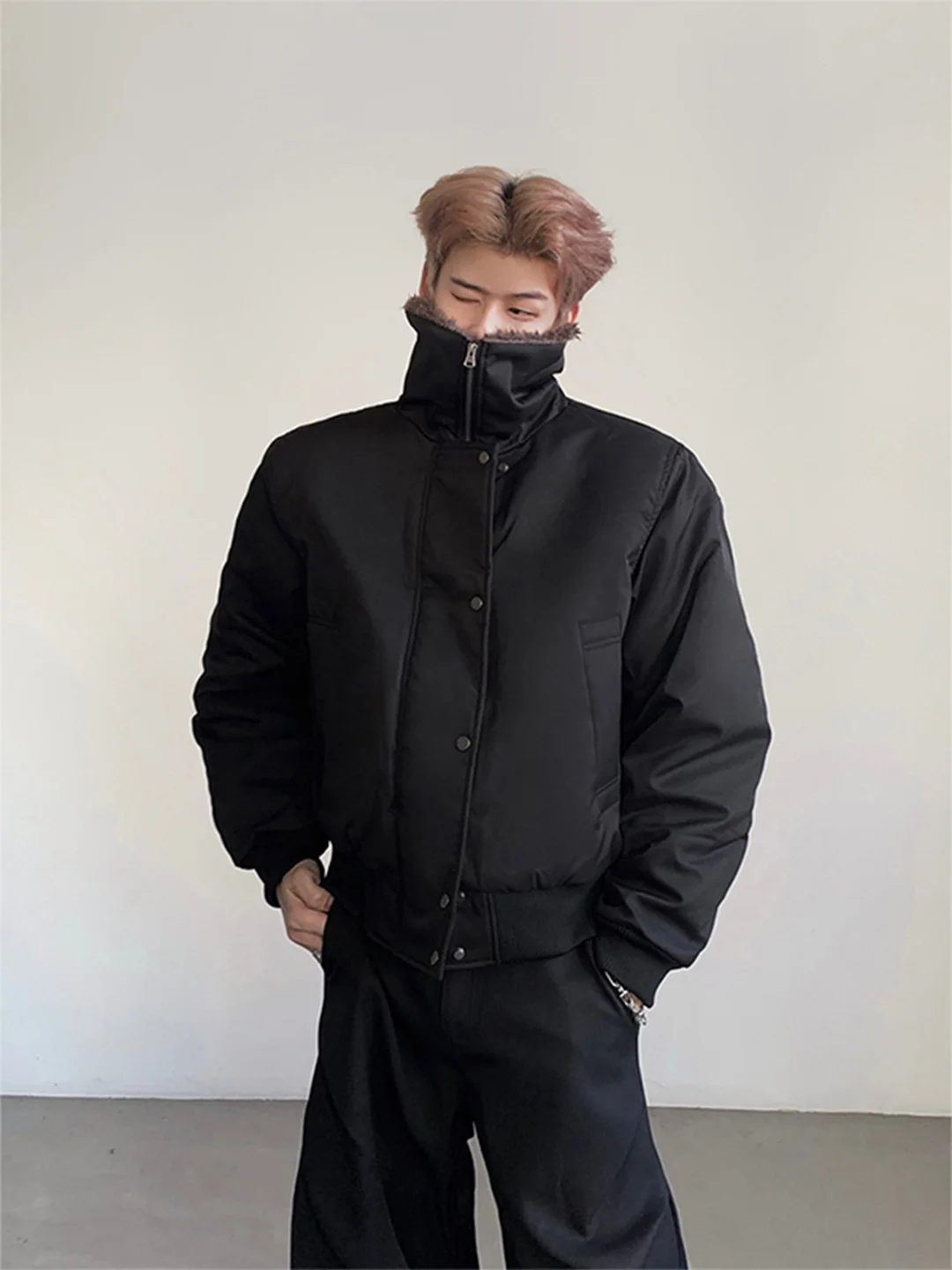 

Barnes Winter Flight Jaet Thiened Fce Lined Stand Collar Cotton Coat for Men Warmth Insulation No Hat Outerwear