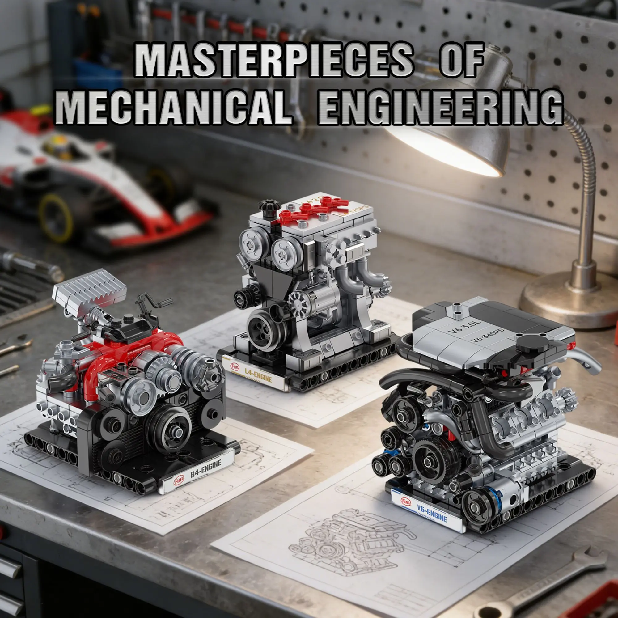 

681pcs 3-in-1 V8 Miniature Engine Building Blocks B4 Technical L4 Cars Vehicle Racing Motor Model Bricks Toys for Adults Gifts