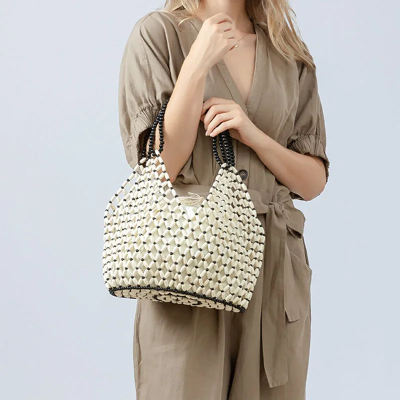 Handwoven women handbag 2024 new design hollow out women bag fashion and casual bucket bag shoulder bag