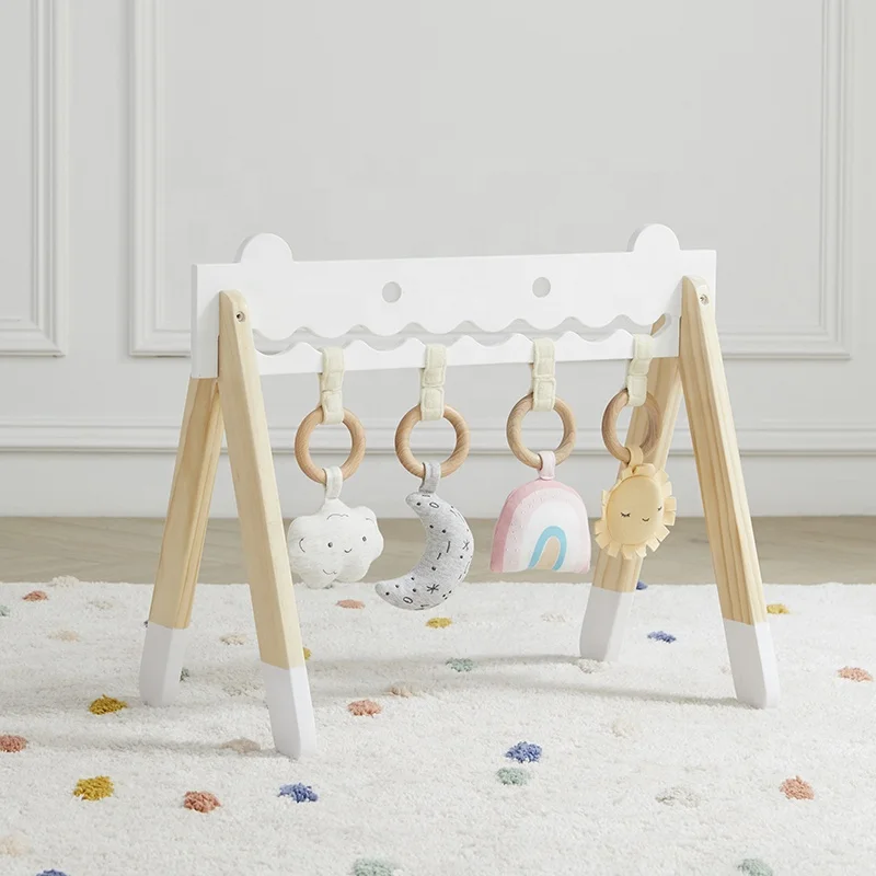 Asweets 2023 Foldable Frame Hanging Bar Infant Babies Hanging Sensory Toys Wooden Baby Gym