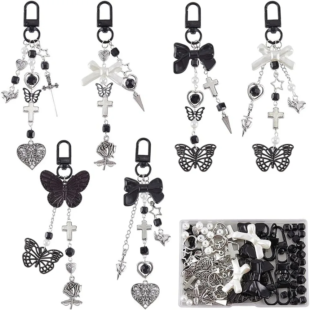 

DIY Keychain Making Kits including Acrylic Glass Plastic Beads Alloy Charms Clasps Bead Frames