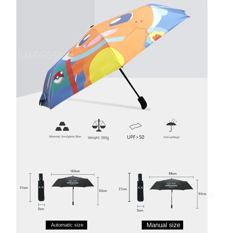 Pokemon Pikachu Umbrella Cute Rain and Rain Folding Umbrella Cartoon Anime Capsule Umbrella Girl Automatic Sunscreen Umbrella