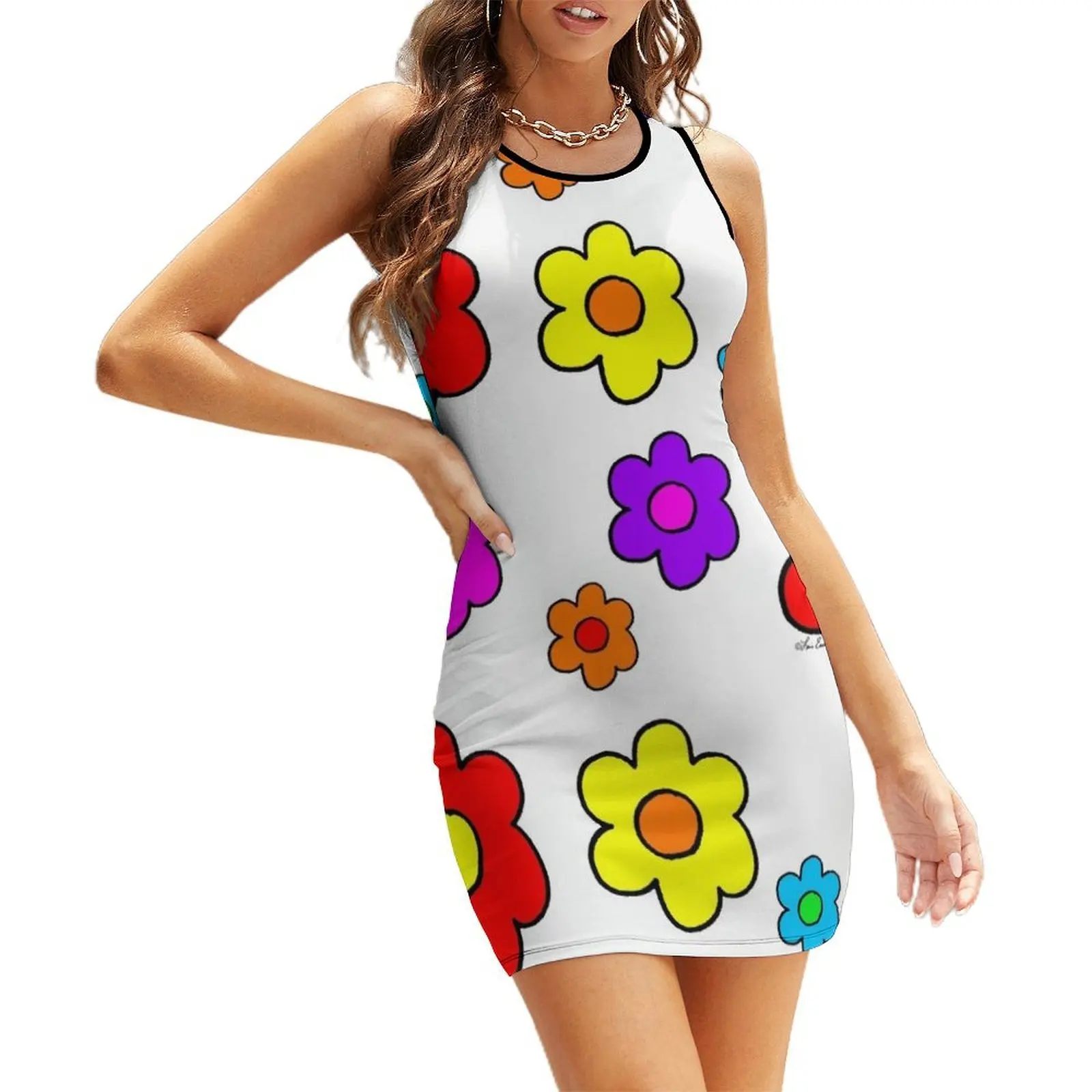 

Pop Flower White Sleeveless Sundress dresses ladies 2025 summer dress for women party dresses woman women party dresses