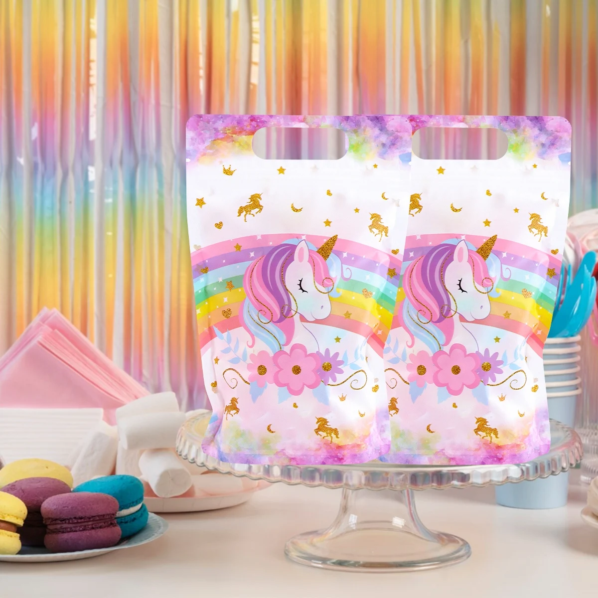 10/20 stücke Rosa Einhorn Stand Up Tasche Backen Cookies Geschenke Verpackung Kunststoff Tasche Für Kind Mädchen Geburtstag Hochzeit Einhorn party Decor – Detail 8
