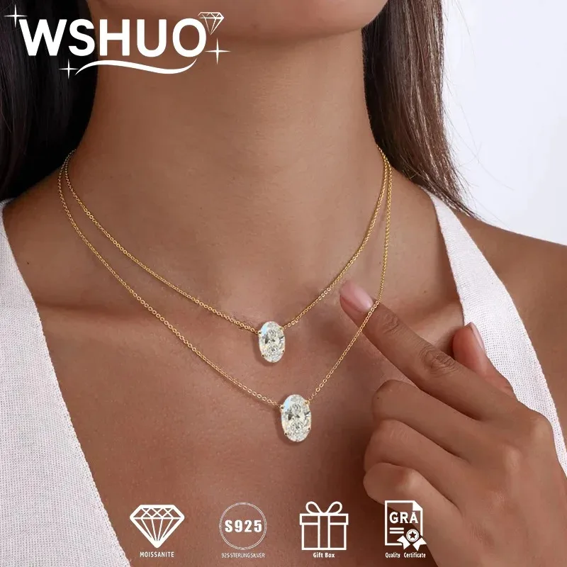 

1/2/3 Carat Oval Cut Moissanite Pendant Necklace S925 Pure Silver Minimalist High-end Single Diamond Women Jewelry Necklace Gift