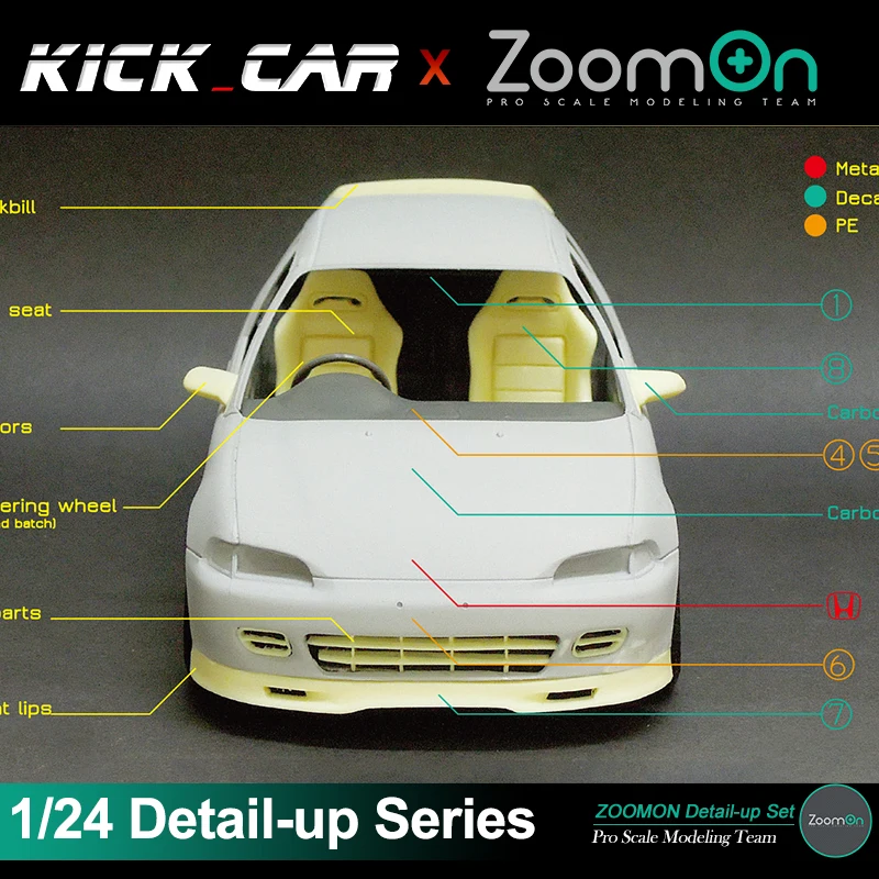 ZoomOn Z005 1/24 Model Vehicle Civic EG6 Spoon part set Detail-up set Resin Parts Hand Made Arts Hobbyist Gift