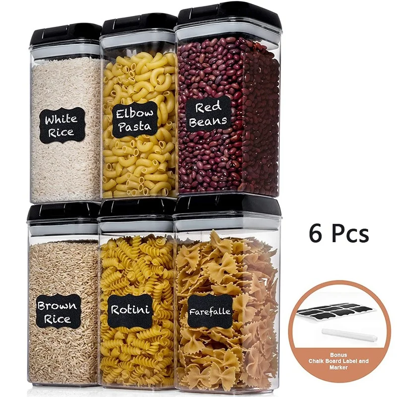 1.2L Airtight Food Storage Container 6Pcs Set Plastic Food Container Kitchen Multigrain Sealed Storage Jar Cans for Bulk Cereals