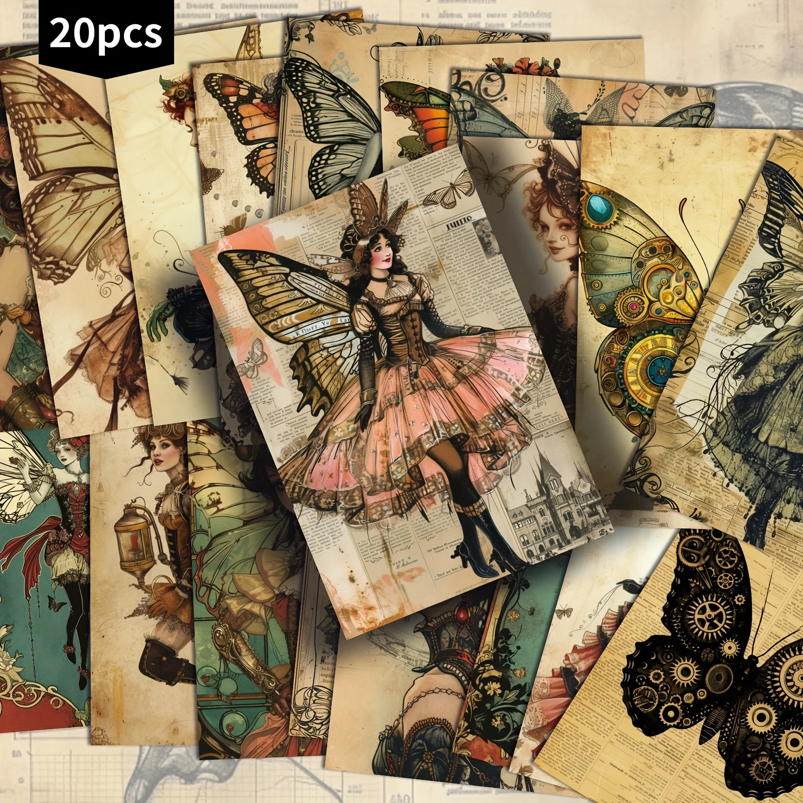 20PCS Retro Elf Steampunk Postcard Set, Classic Style Beauty Artwork, Collection Decorative Cards, Suitable for Scrapbooks