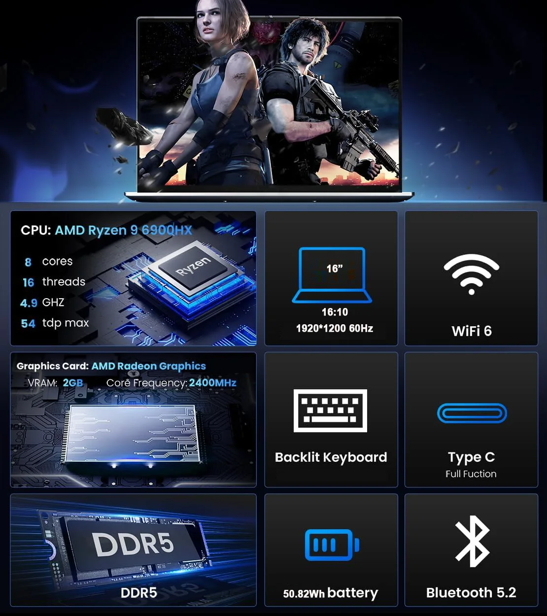 KAMRUI S3A Gaming Mini PC AMD R7 8845HS R9 8945HS RAM 32GB DDR5 1TB SSD Windows 11 Gamer Computer RGB Controllo della luce WiFi6 BT5.2