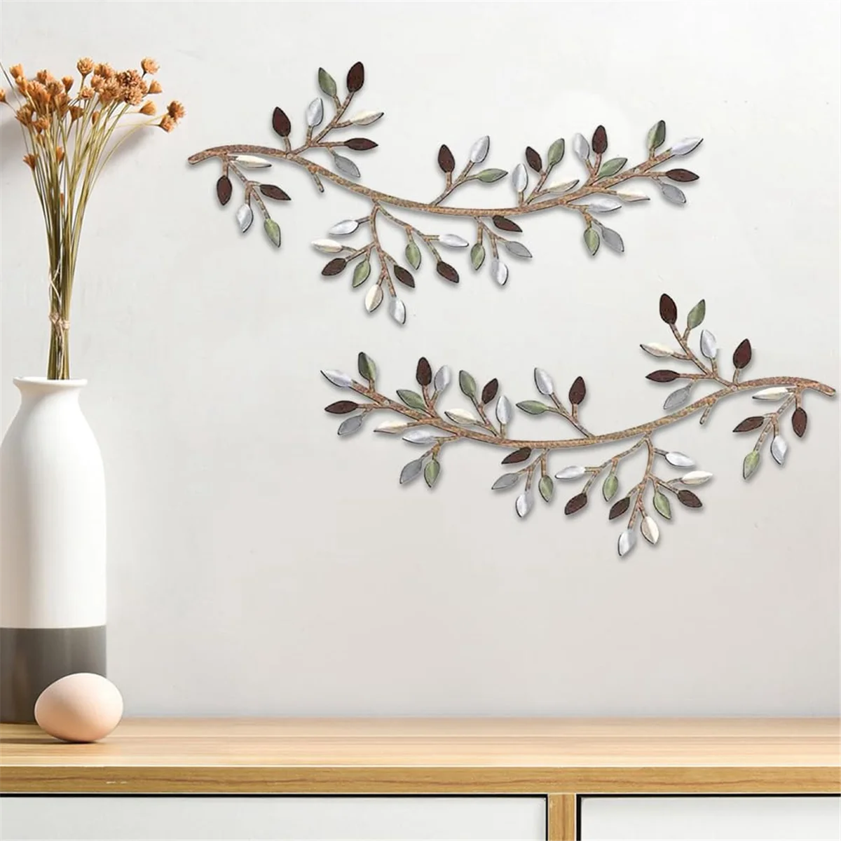 Metal Tree Leaf Wall Decor, 1 Pcs Vine Olive Branch Leaf Wall Art Wrought Iron Scroll Sculptures, Wall Hanging Sign,C