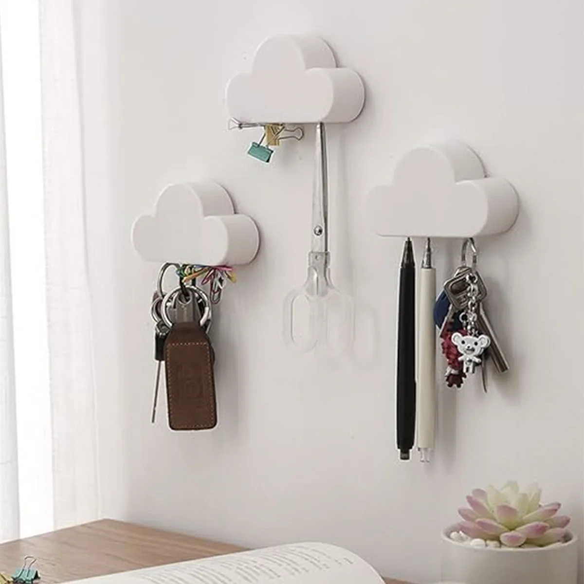 Cloud Magnetic Key Holder  for Wall Hanger Organizer Easy to Mount  Powerful Magnets Keep Keychains Securely