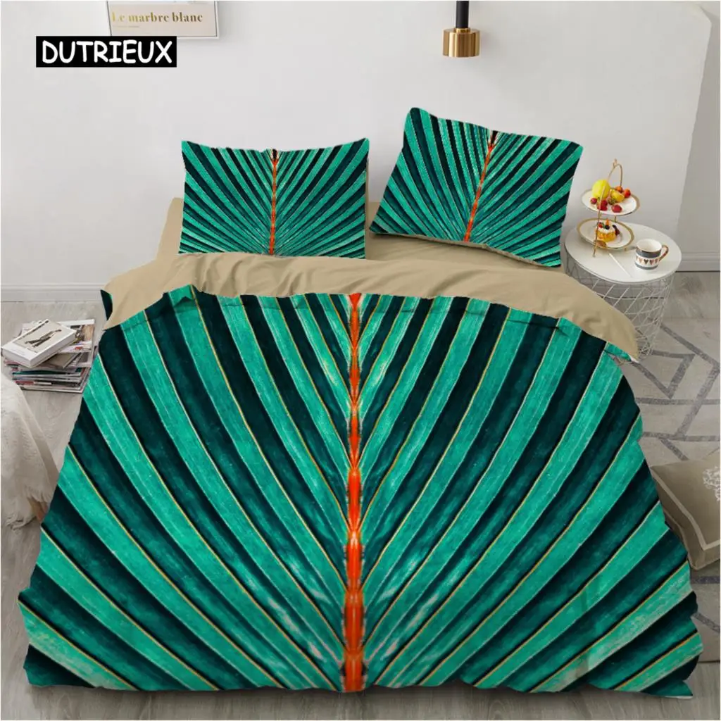 

Green Leaves Bedding Set Plants Duvet Cover Set Design Palm Leaf Natural Scenery Bedroom Decoration For Women Children Teens Boy