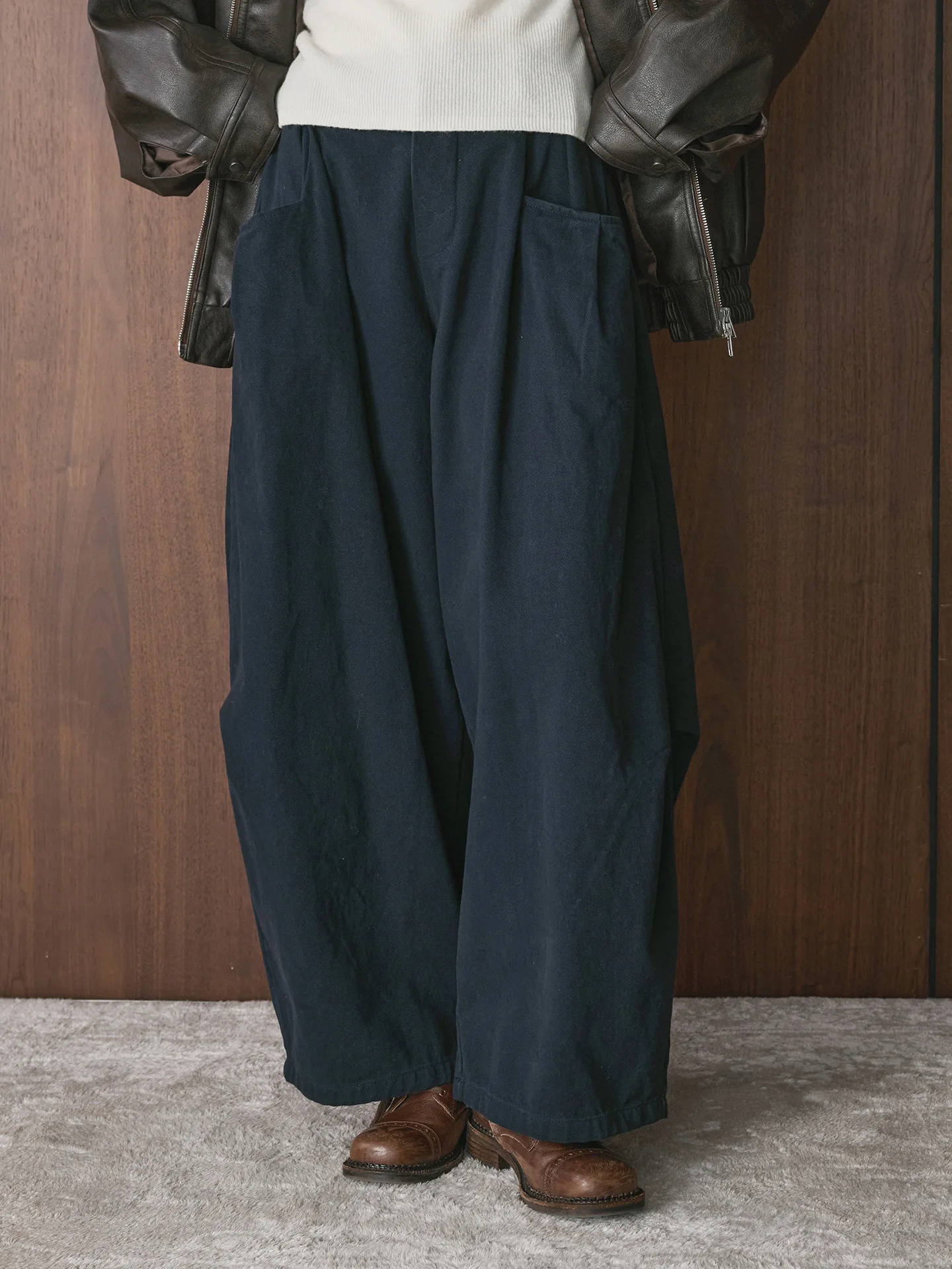 

Зимняя рабочая одежда в стиле ретро, повседневные шаровары с подтяжкой талии, закрывающие плоть и демонстрируют тонкие свободные брюки для женщин