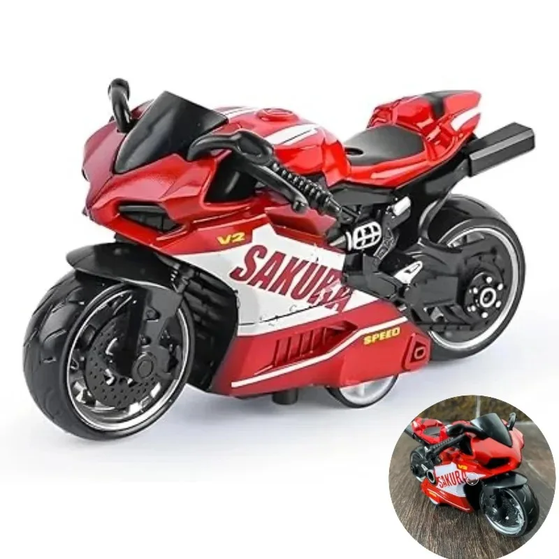 Motorbike Racing Vehicle Figures Collection Metal Alloy Mini Motorcycle Car Toys Sakura-V2 Pull Back Speed Gift for Kids Adults