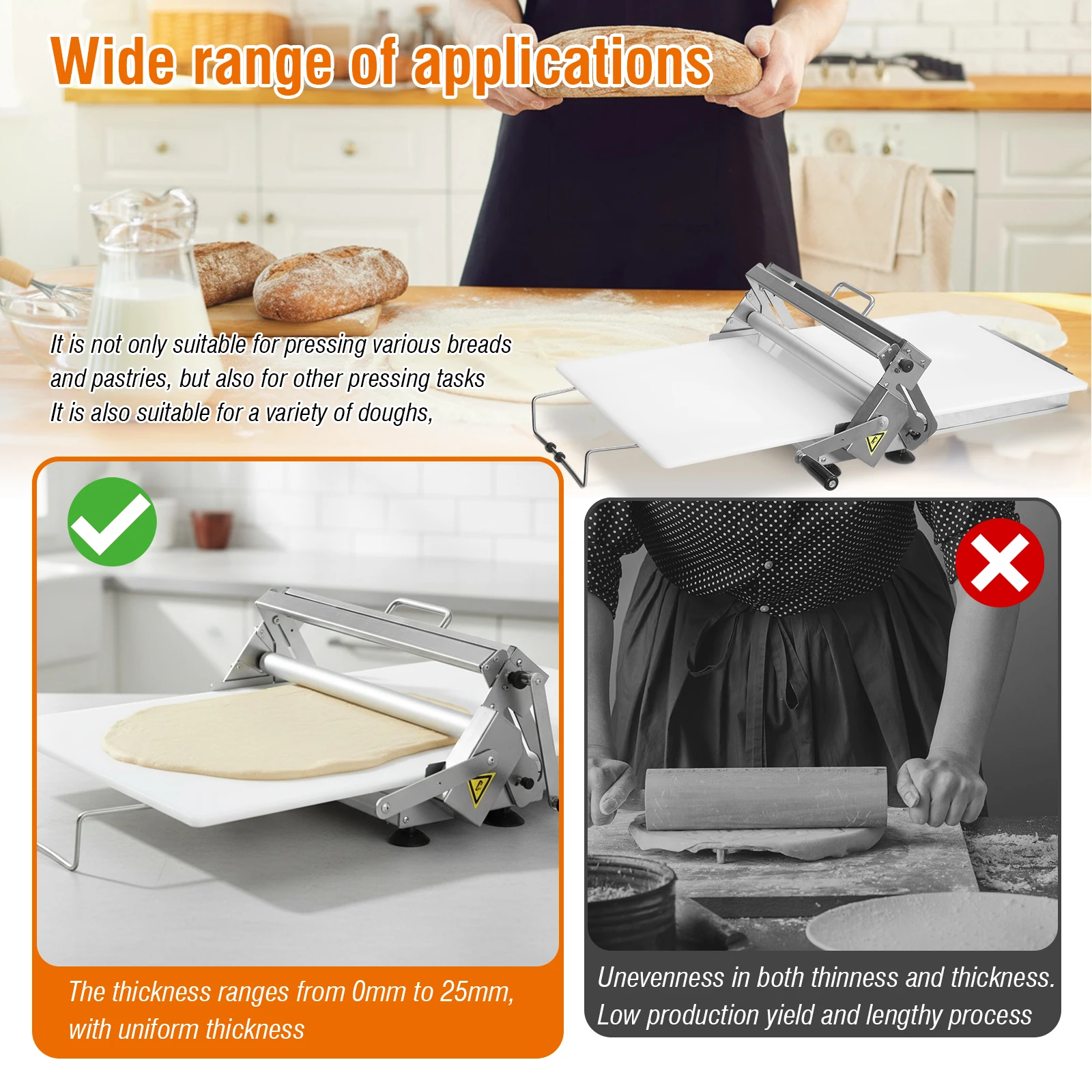 

Manual Dough Sheeter with 2 Rolling Boards Manual Dough Roller Machine 55 Adjustable Thicknesses & 0-25mm for Pizza Bread Pastry