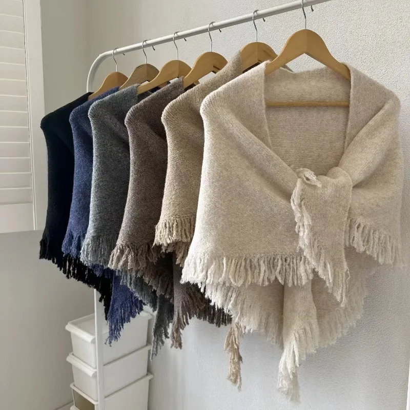 Pashmina Wool Wrap Fringe Versatile Soft Cozy Warm Elegant Lightweight Open Front Cardigan Cape for Women Daily Office Party