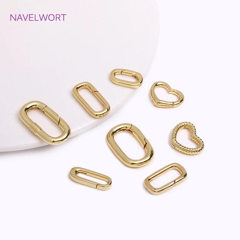 Moda 18k banhado a ouro latão coração/oval push fecho mosquetão primavera fechos para diy artesanal jóias fazendo acessórios