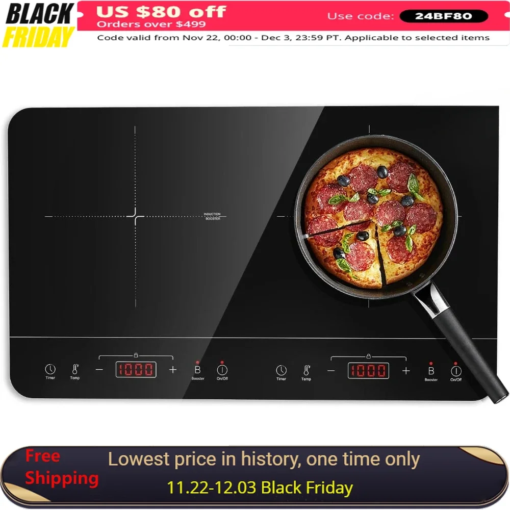 Electric Double Induction Cooker, 10 Temperature 7 Power Set, Sensor Touch Control, Portable Induction Cooktop