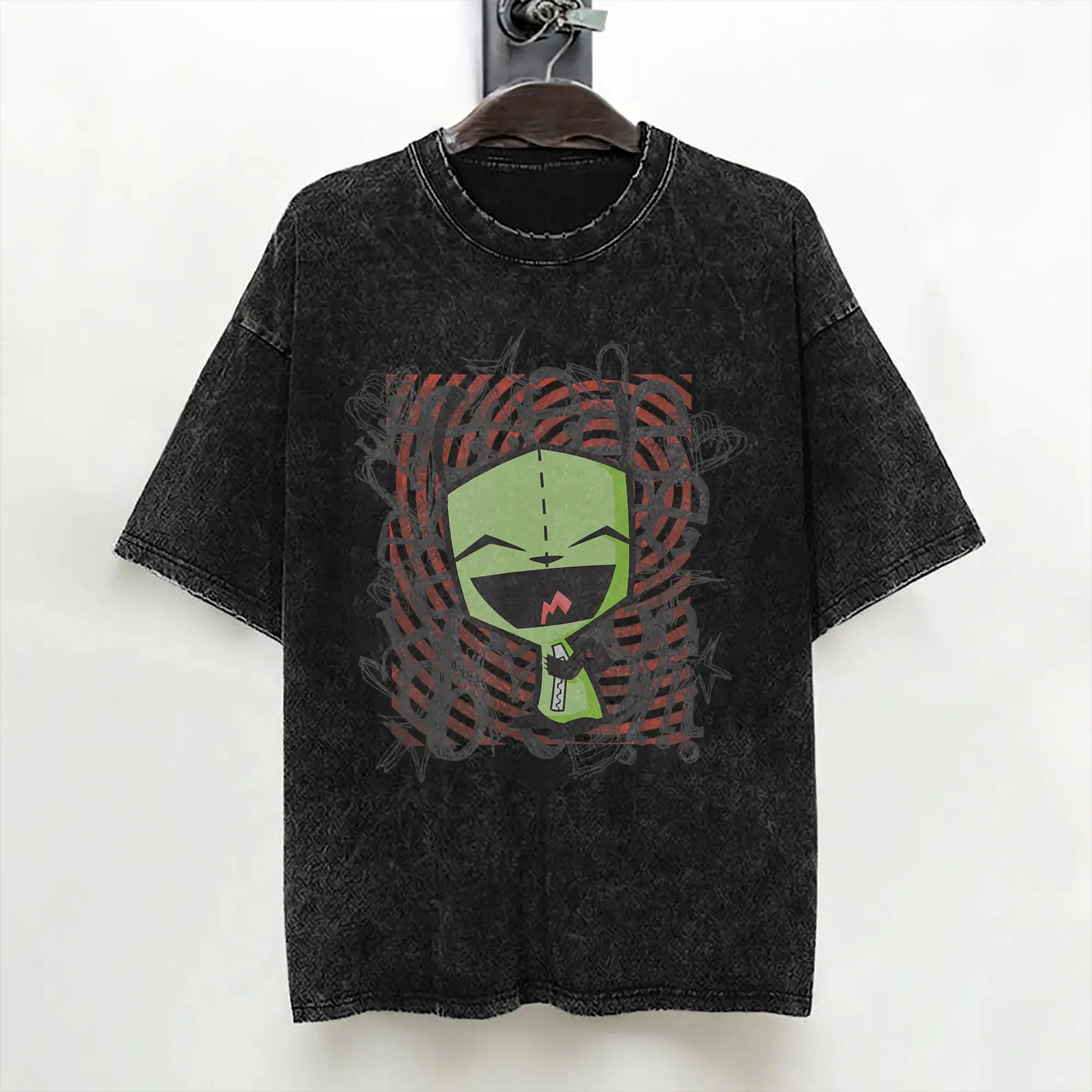 Cartoon Invaders Zim Washed T Shirts Streetwear Vintage T-Shirts  Tees for Men Women Cotton Street Summer