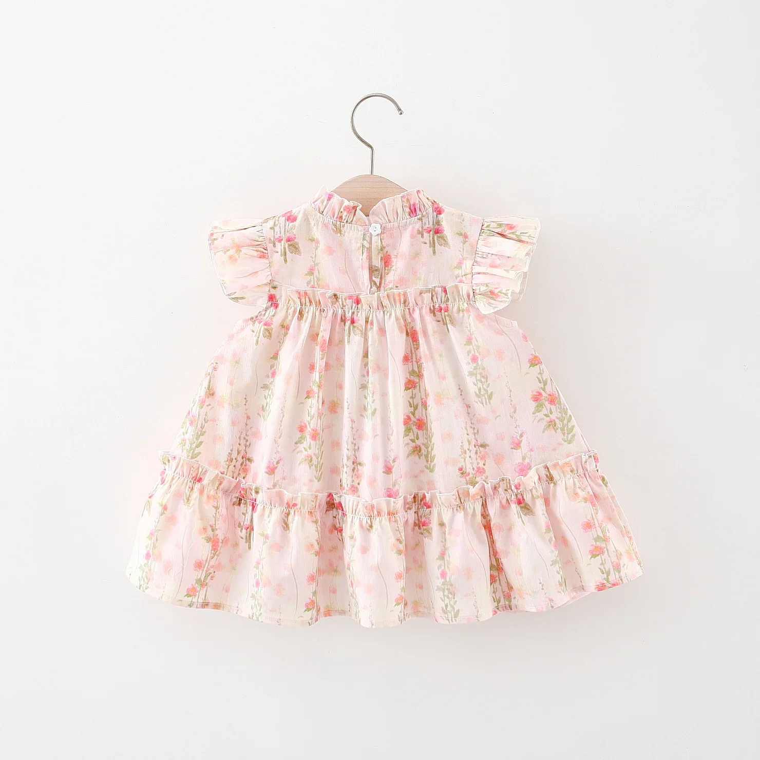 Summer Floral Print Lace Fly Sleeve Thousand Layer Baby Girl Princess Dress Cute Flower Girl Dress With Bag