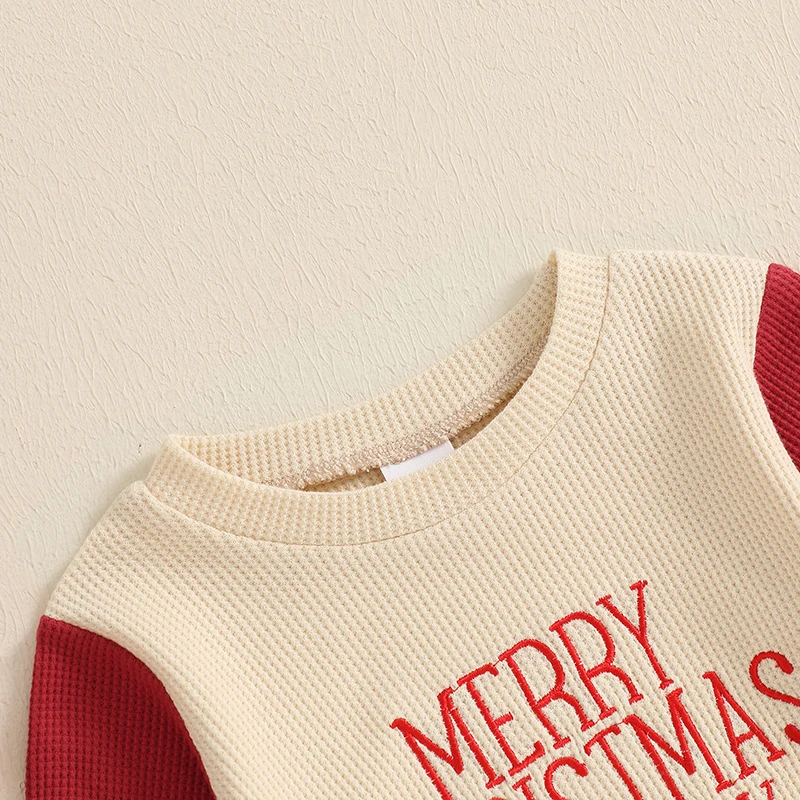 Baby Christmas Bubble Romper Letter Embroidery Long Sleeve Sweatshirt Jumpsuit for Boys Girls