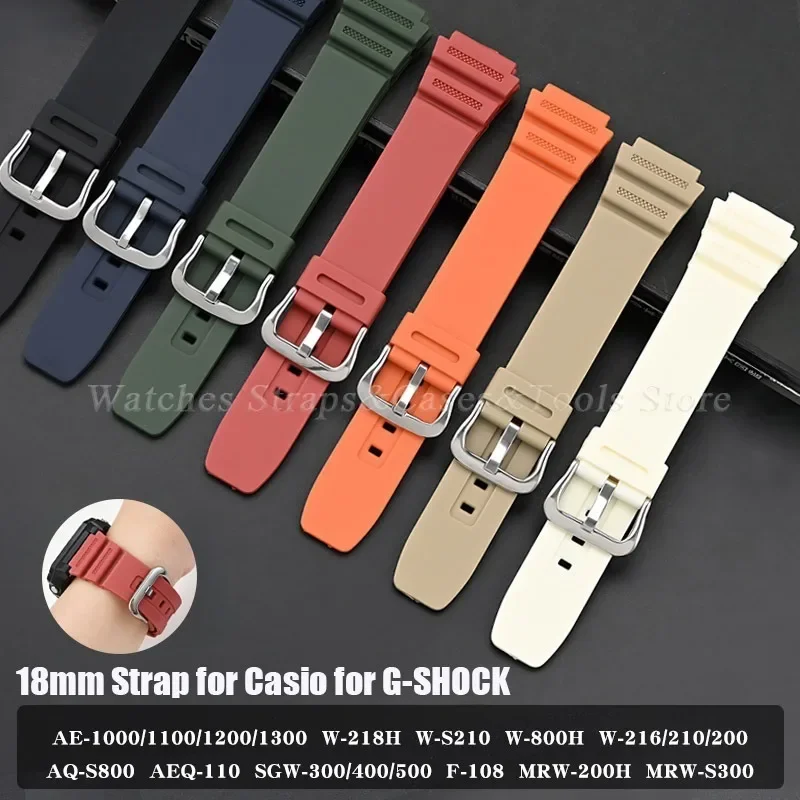 18mm Silicone Watchband for Casio for G-SHOCK AE-1200/1300 W-216H SGW-400 AQ-S810W Watch Resin Strap Sports Waterproof Bracelets