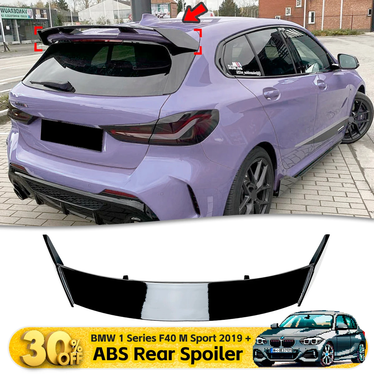 For BMW 1 Series F40 M Sport 2019+ MP Style Roof Spoiler Custom Rear Wing Cross-Border Car Modifications Aerodynamic Rear Wing