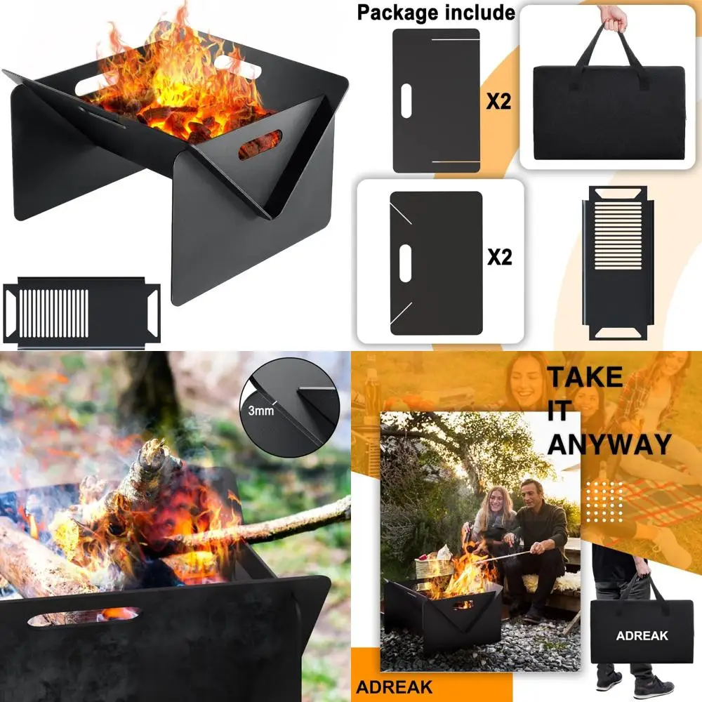 foyer portátil para exteriores con rejilla para barbacoa, diseño de acero de 18" para patio trasero y camping, ideal para picnics y hogueras