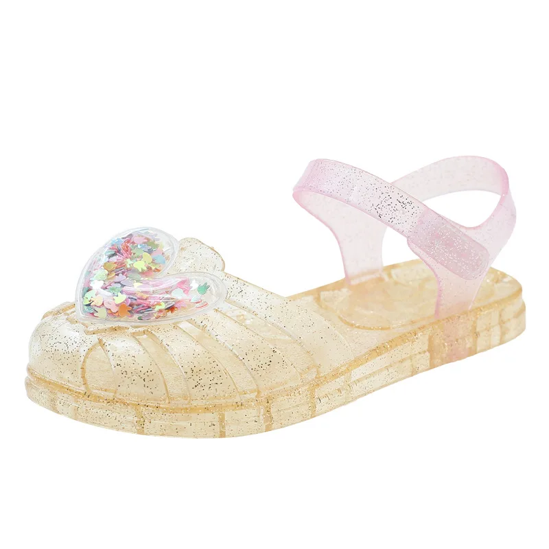 

New Sandals Girls Slippers Summer Heart Roman Shoes Crystal Jelly Shoes Princess Baby Sandals Beach Toddler Shoes