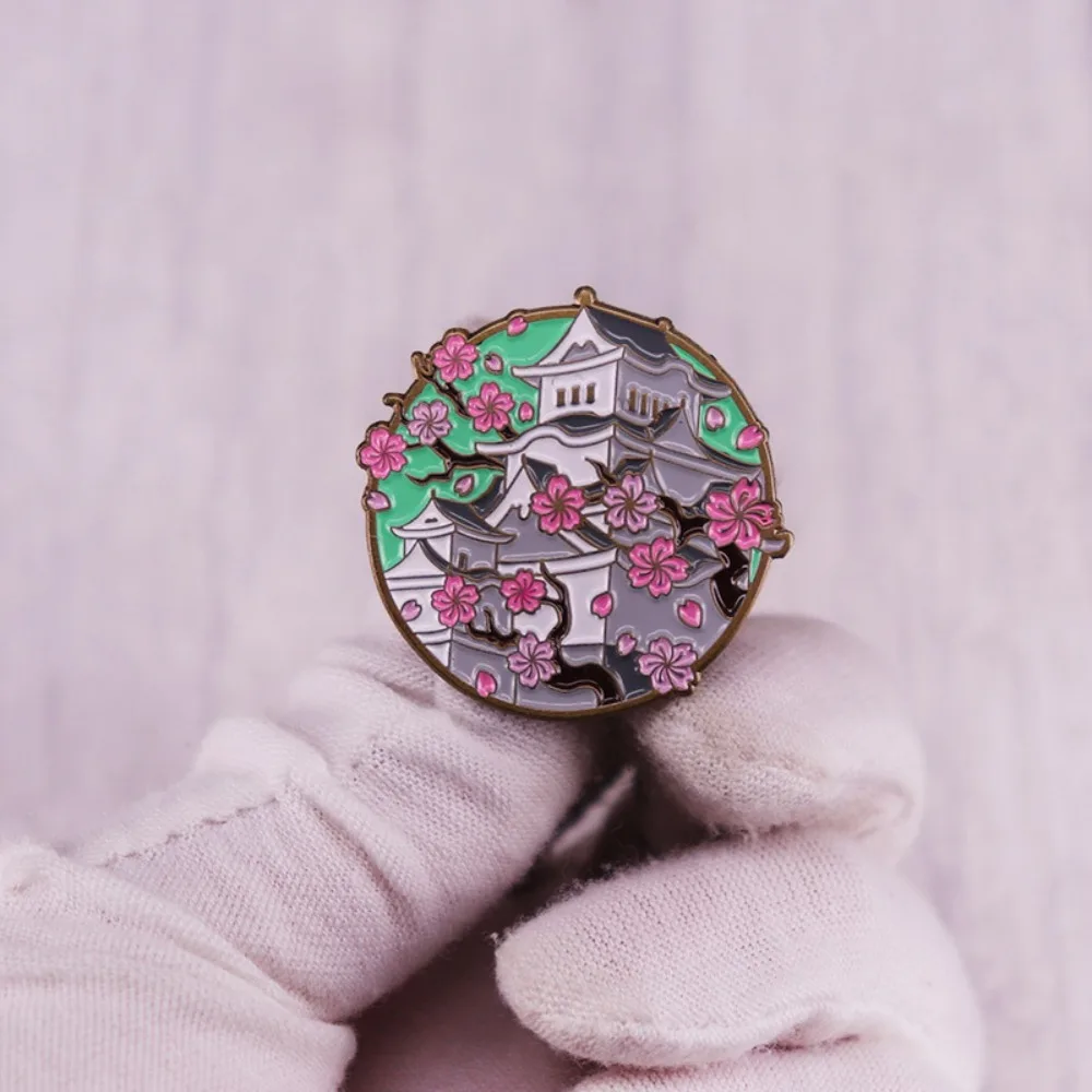 Hard Enamel Cherry Blossom Floral Art Lapel Pin Elegant East Asian Metal Brooch Hat Bag Decor Delicate Collectible Gift For Art