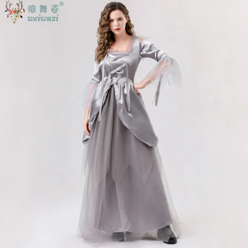 

Halloween Costume Adult Female Ghost Bride Cosplay Costume Gray Dress Vampire Zombie Wedding Stage Masquerade Fancy Party Outfit