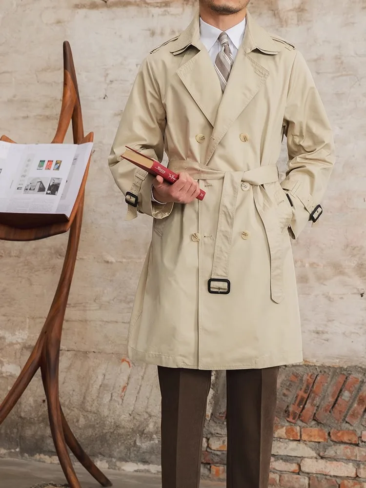 

Men's Windproof Trench Coat | Commuter Business Double Collar | Mid-Length Double Breasted | Solid Color Trendy Casual