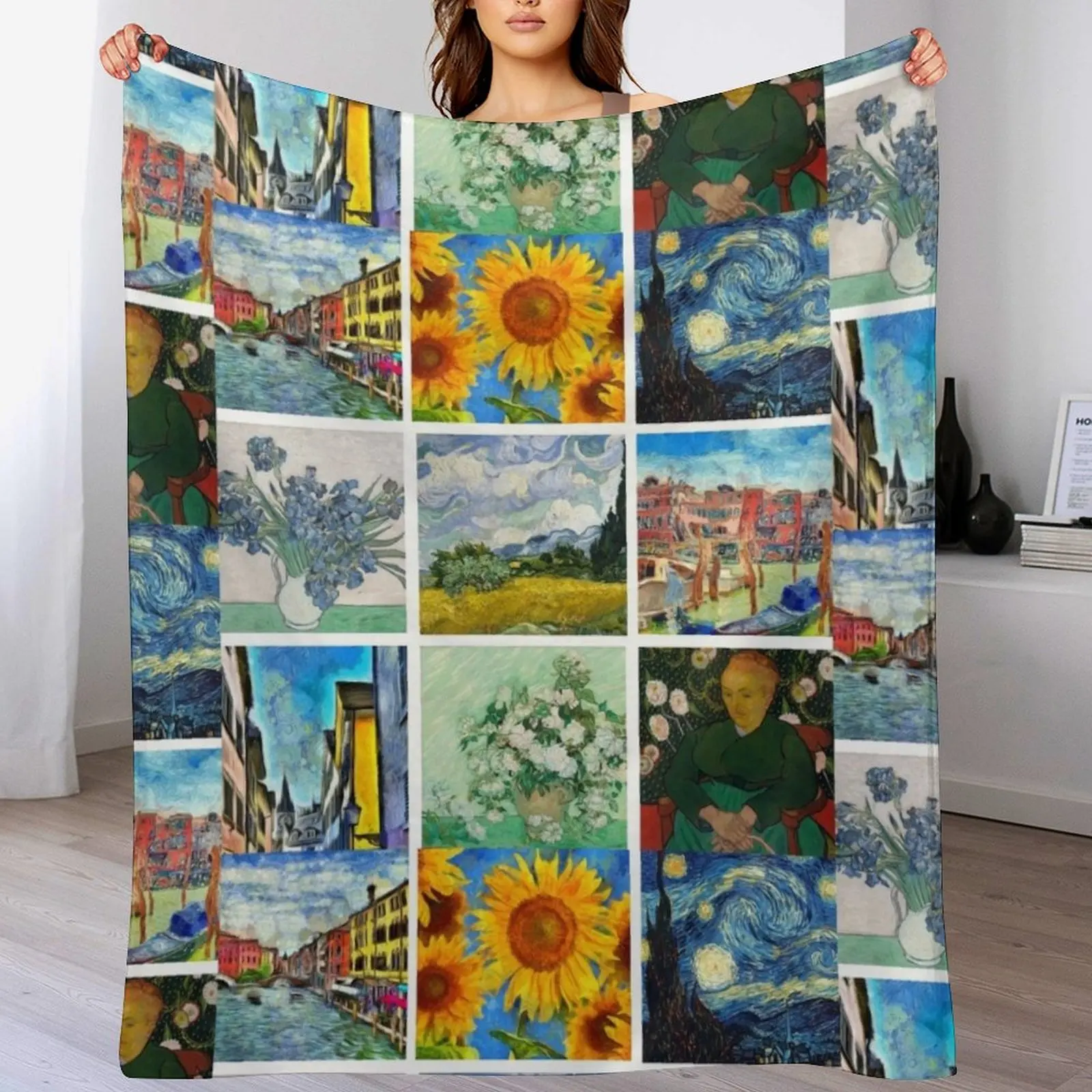 

van gogh artwork collage Throw Blanket Sleeping Bag decorative Flannels manga Blankets