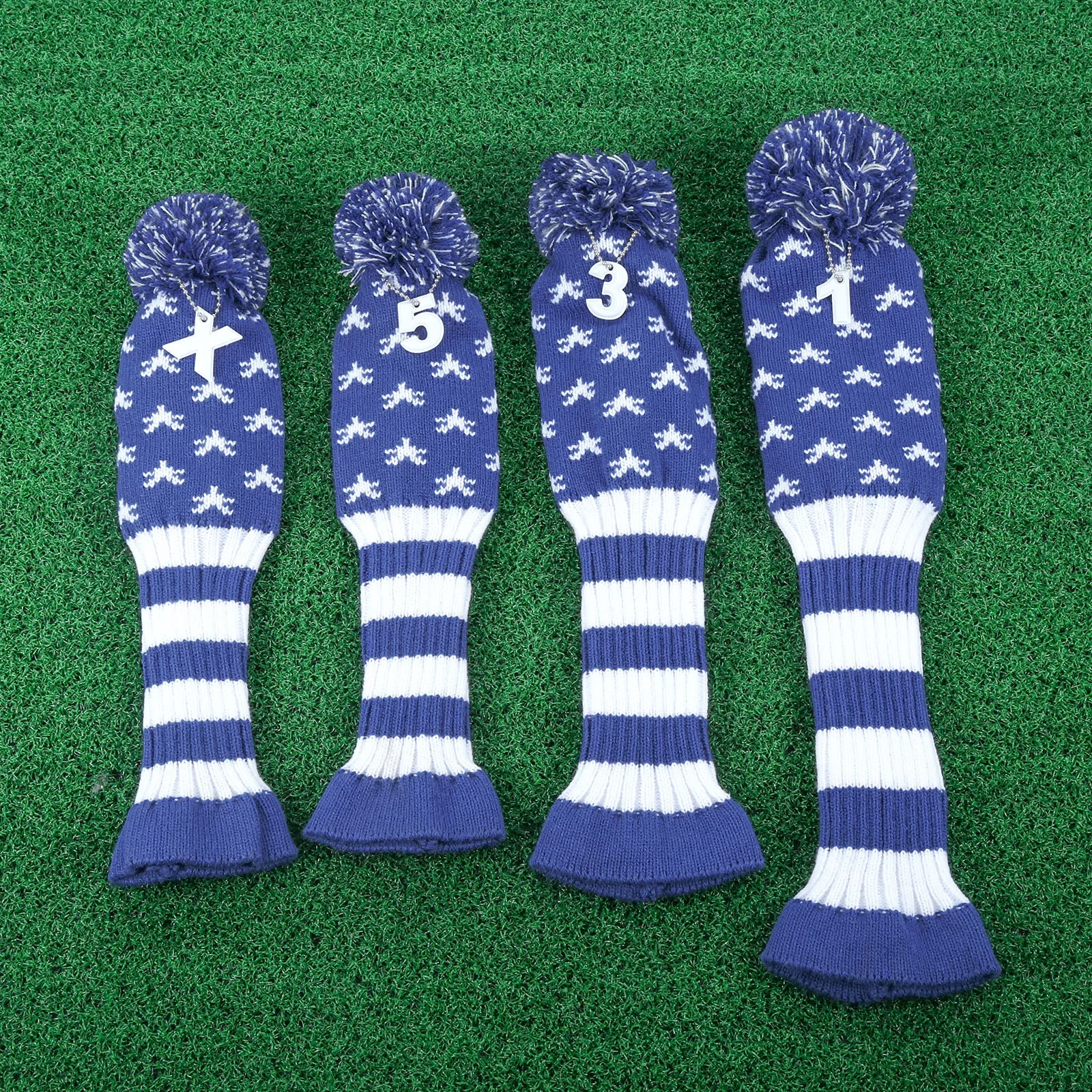 4Pcs Soft Wool Knitted Long Neck Sock Golf Club Heads Covers Set Fit for Driver(Up To 460CC) Fairway Hybrid Woods Golf Headcover