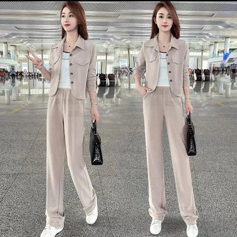 Fashion Wide Pants Casual Clothing Women\'s Suit Spring And Autumn 2024 New Stylish Jacket Straight Leg Trousers 2 Two Piece Set