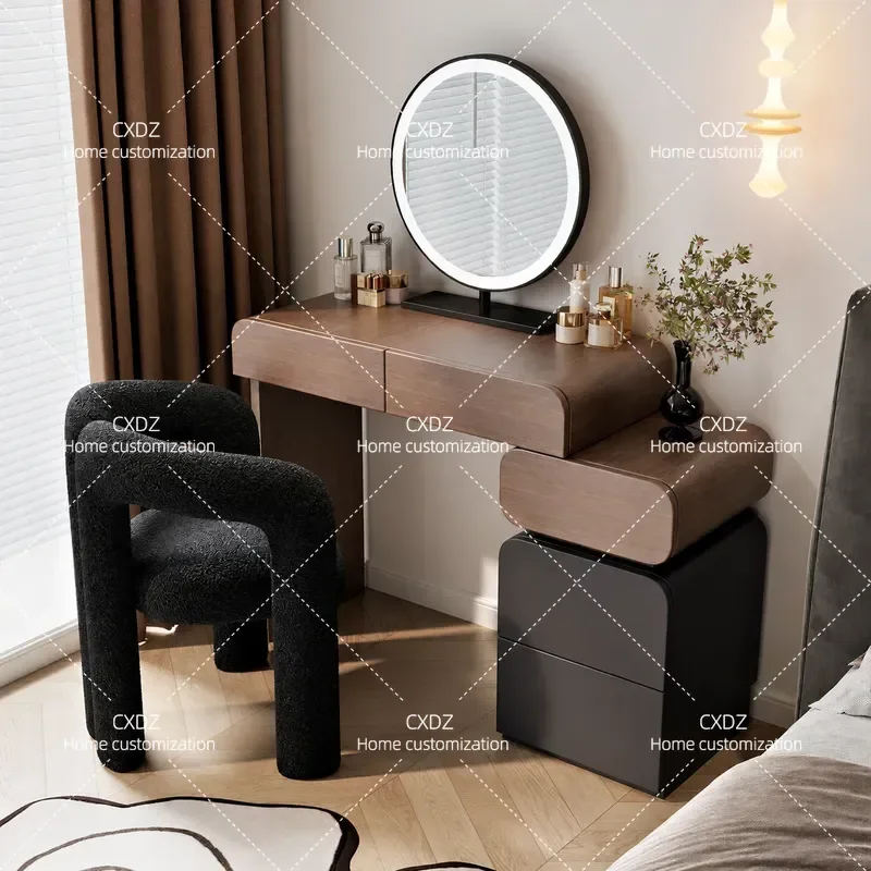 Small Apartment Solid Wood Dresser Storage Cabinet Cream Style Bedroom Walnut Makeup Table Simple Modern Dressing Table