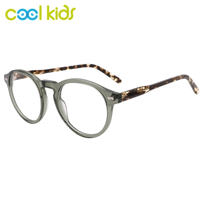 

COOLKIDS Unisex Eyewear Acetate Round Single Crystal Colors Frames Optical Myopia/Hyperopia Lens Glasses Pattern Temples WD1441