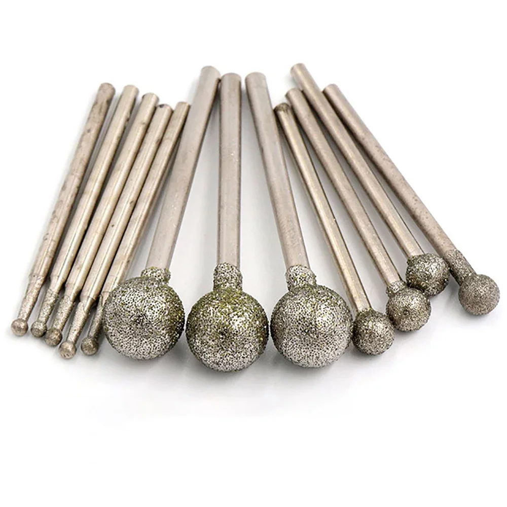 

5PCS 0.5mm-12mm Ball Round Rotary Diamond Burr Drill Bit 2.35/3mm Shank Glass Carving