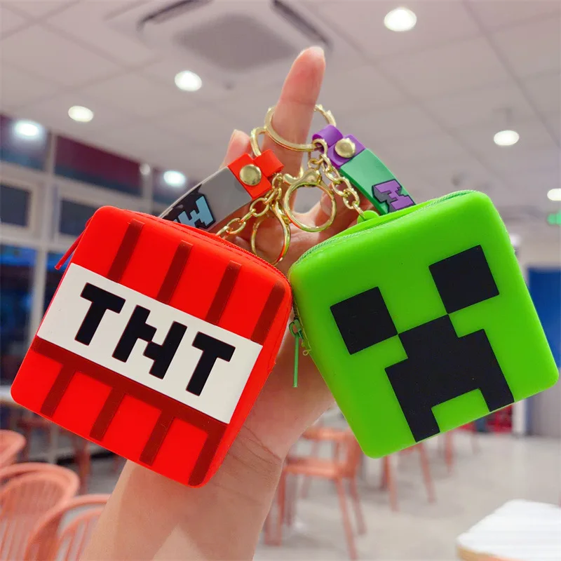 Cartoon Blocks My World Silicone Bag Keychain Storage Bag Wallet Pendant Small Gift