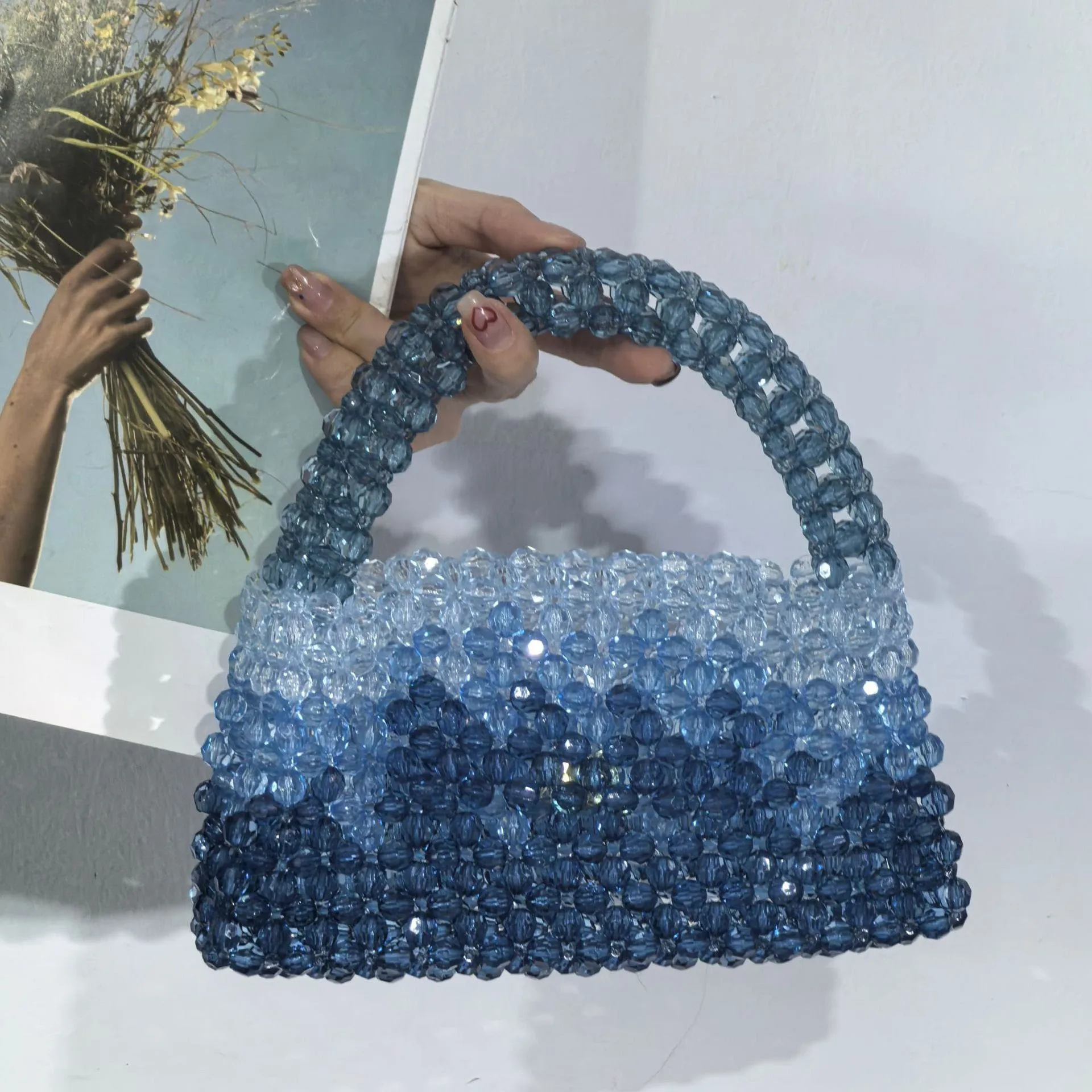 Handmade Beaded Bag For Women Luxury Exquisite Hollow-out Woven Bead Mini Handbag