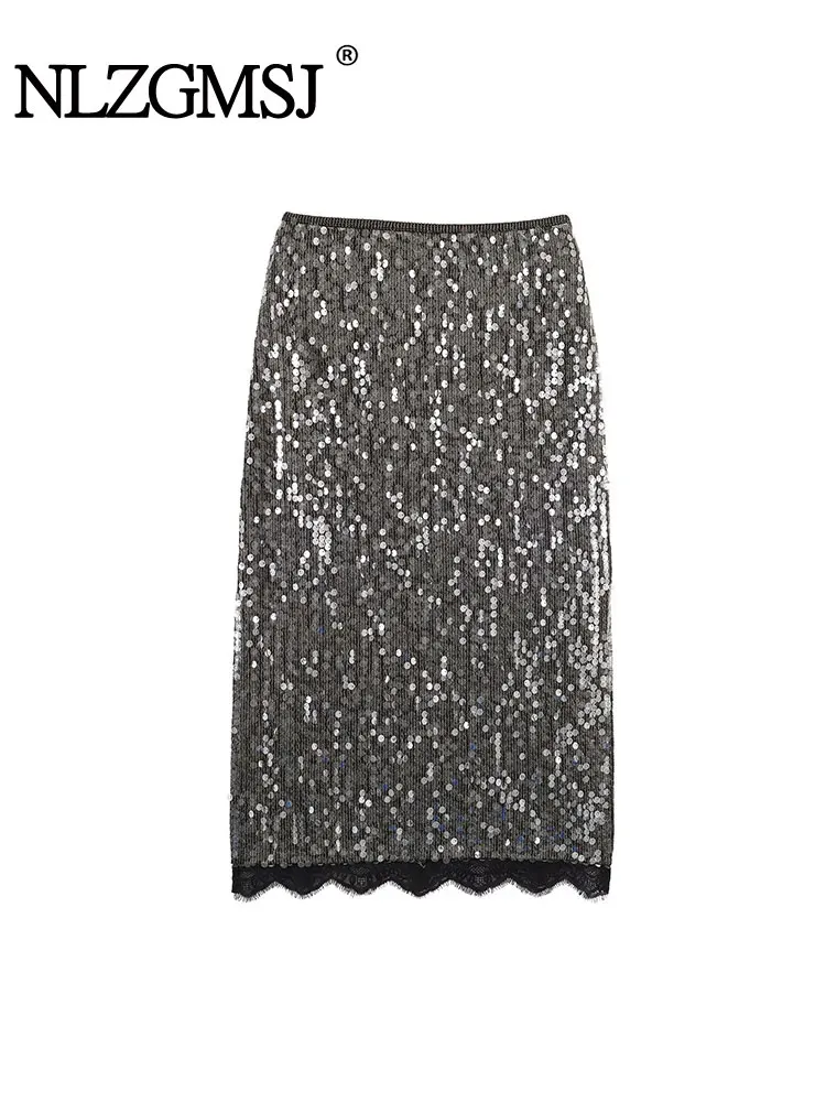 

NLZGMSJ 2026, весенние женские сексуальные юбки, новые модные однотонные юбки с блестками, женские элегантные юбки с высокой талией