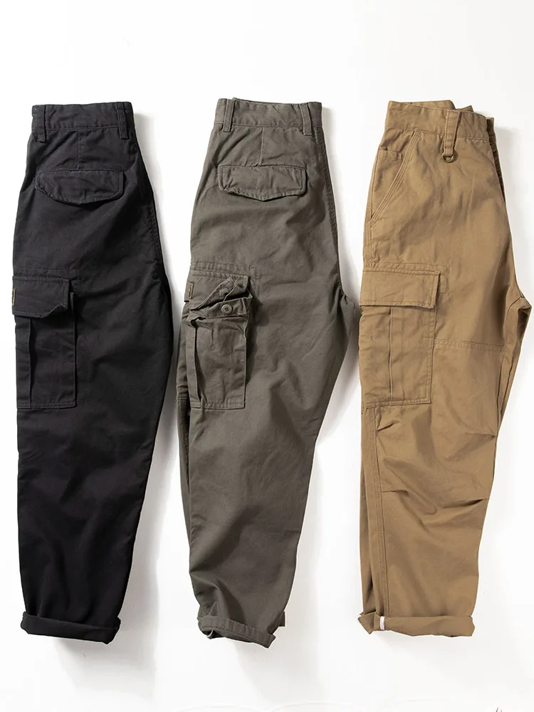 

Модные хлопковые рабочие брюки для мужчин, свободные прямые повседневные брюки в стиле ретро, американские, весенне-осенние, из плотного чистого хлопка