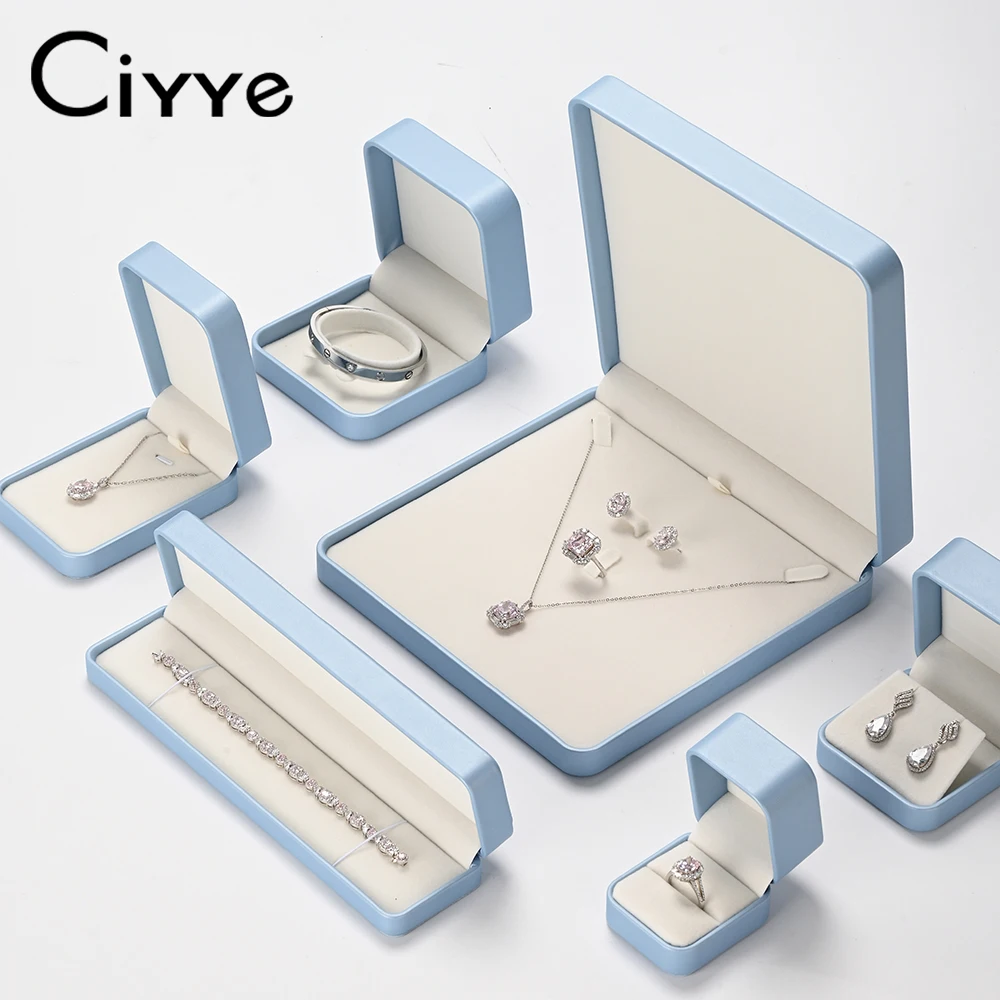 Ciyye Blue PU Leather Jewelry Storage Box Ring Necklace Earrings Packaging Gift Box Wedding Travel Jewelry Organizer Customizabl